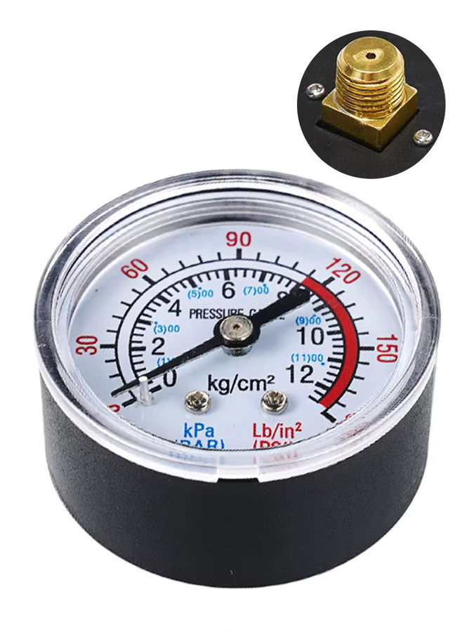 KingHui Manometer mit Doppelskala 0-180 PSI und 0-12 Bar, Gewinde 1/4 BSP, Schwarz - Bild 5