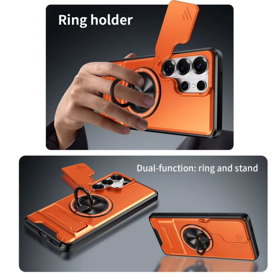 Stoßfeste Panzer-Handyhülle für Samsung Galaxy S26 Ultra S25 S24 S23 S22 S21 FE mit Kameraschutz, Ständer und Magnetverschluss in Orange - Bild 5