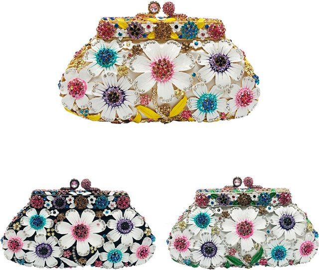 Clutch Geldbörse Roségold, Blume, Pailletten, Metallkette, Strass - Bild 1