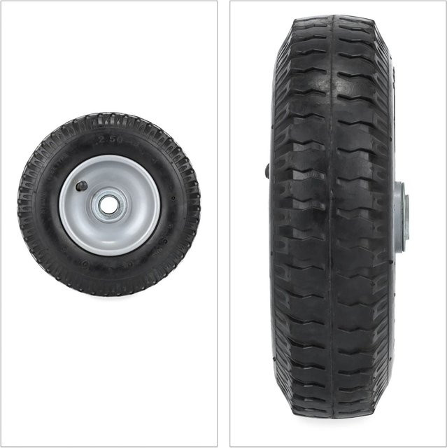 Relaxdays 2er Set Schubkarrenrad aus Gummi und Stahl in Schwarz mit Kugellager, Durchmesser: 22 cm, Breite: 7,5 cm - Bild 1
