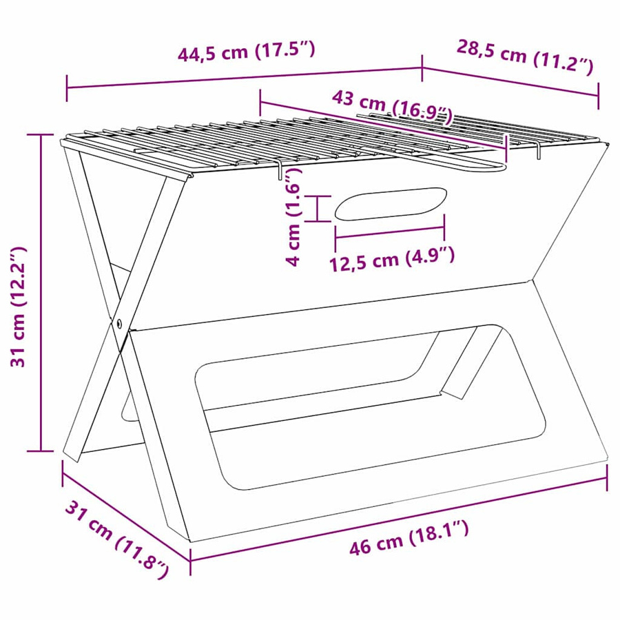 vidaXL Outdoor Grill aus Stahl in Schwarz B/T/H: 46 x 31 x 31 cm - Bild 4