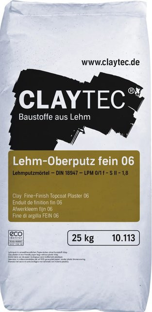 Claytec Lehm Oberputz Fein 06 in Weiß, Körnung 0-2 mm, 25 kg - Bild 1
