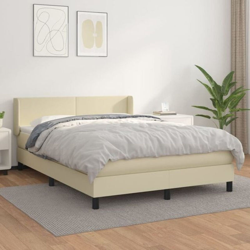 vidaxl Boxspringbett mit Matratze aus Kunstleder in Creme, B/T/H: 140 x 200 x 78 cm - Bild 1