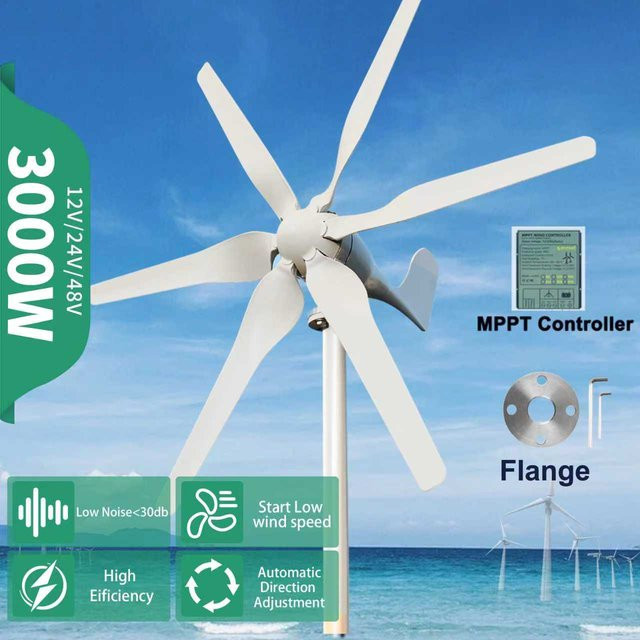 AeroVolt 3000W Windturbine mit MPPT-Controller für Off-Grid-Systeme in Weiß, 12V 24V 48V - Bild 1