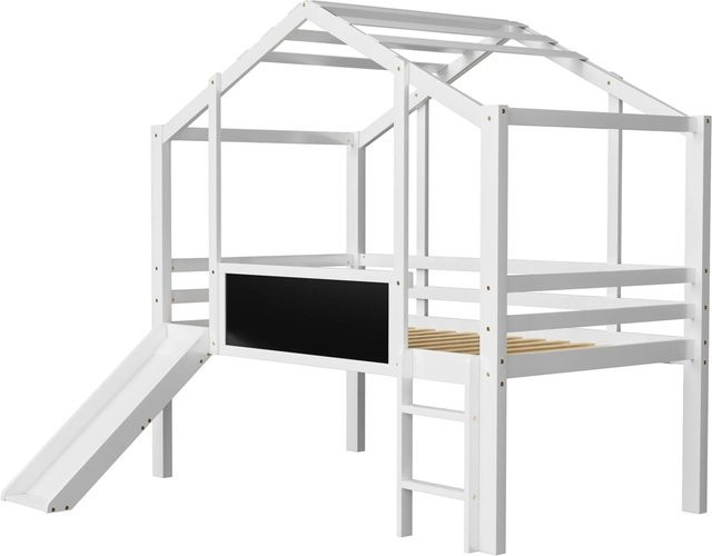 Merax Kinderbett mit Rutsche und Graffiti Design in Weiß, B/T/H: 90 x 200 x 174,5 cm - Bild 1