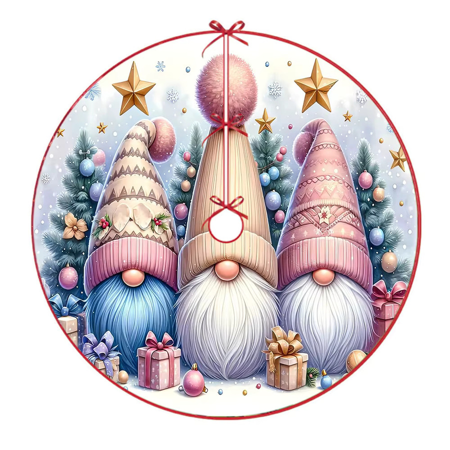 VIKAMA Weihnachtsbaumkleid im nordischen Stil, rundes Kissen in Rosa mit Zwerg-Motiv zur Weihnachtsdekoration - Bild 3