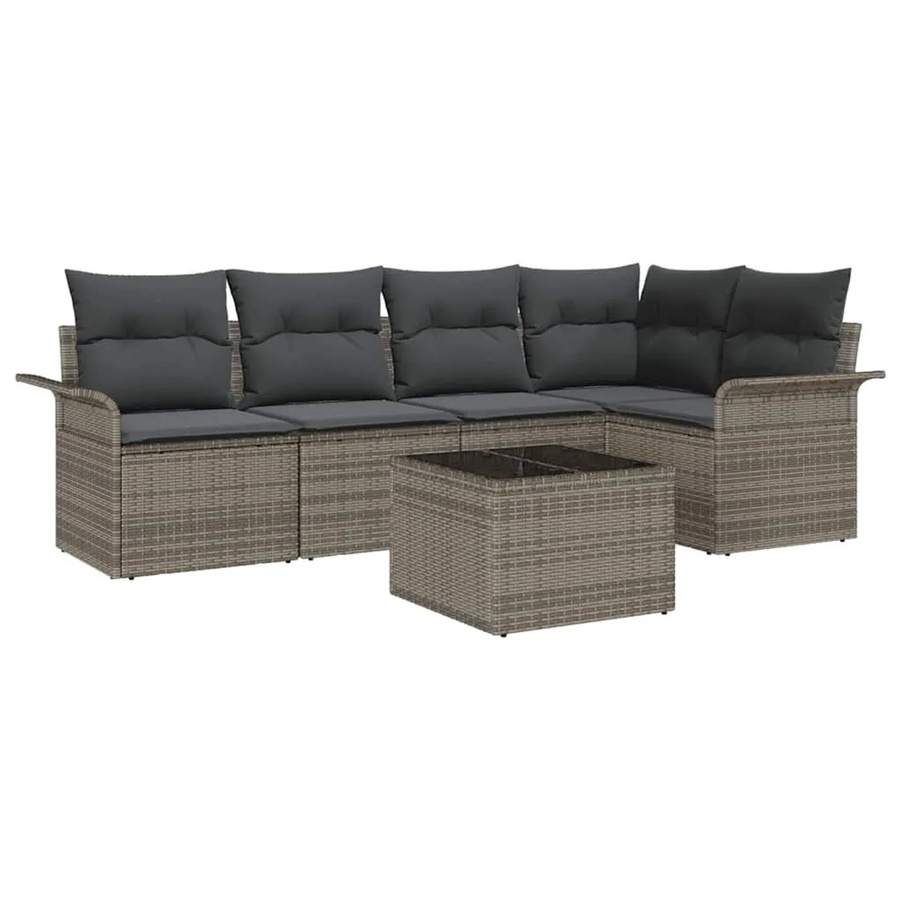 vidaXL Garten-Sofa-Set aus Poly-Rattan in Grau mit 6-teiliger L-Form, Kissen und integriertem Stauraum - Bild 2