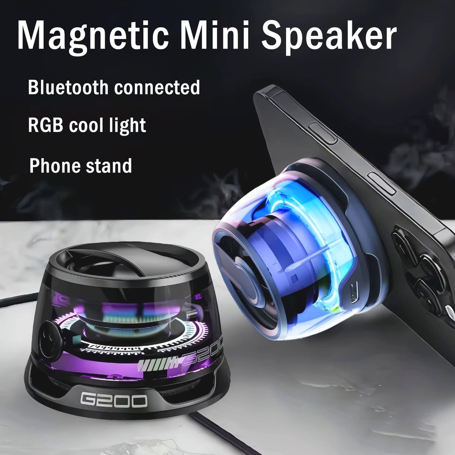 Tideboom Mini Magnetischer Bluetooth-Lautsprecher mit RGB-Beleuchtung und Telefonhalter, BT5.3, 7 Stunden Wiedergabezeit, Schwarz oder Lila - Bild 2
