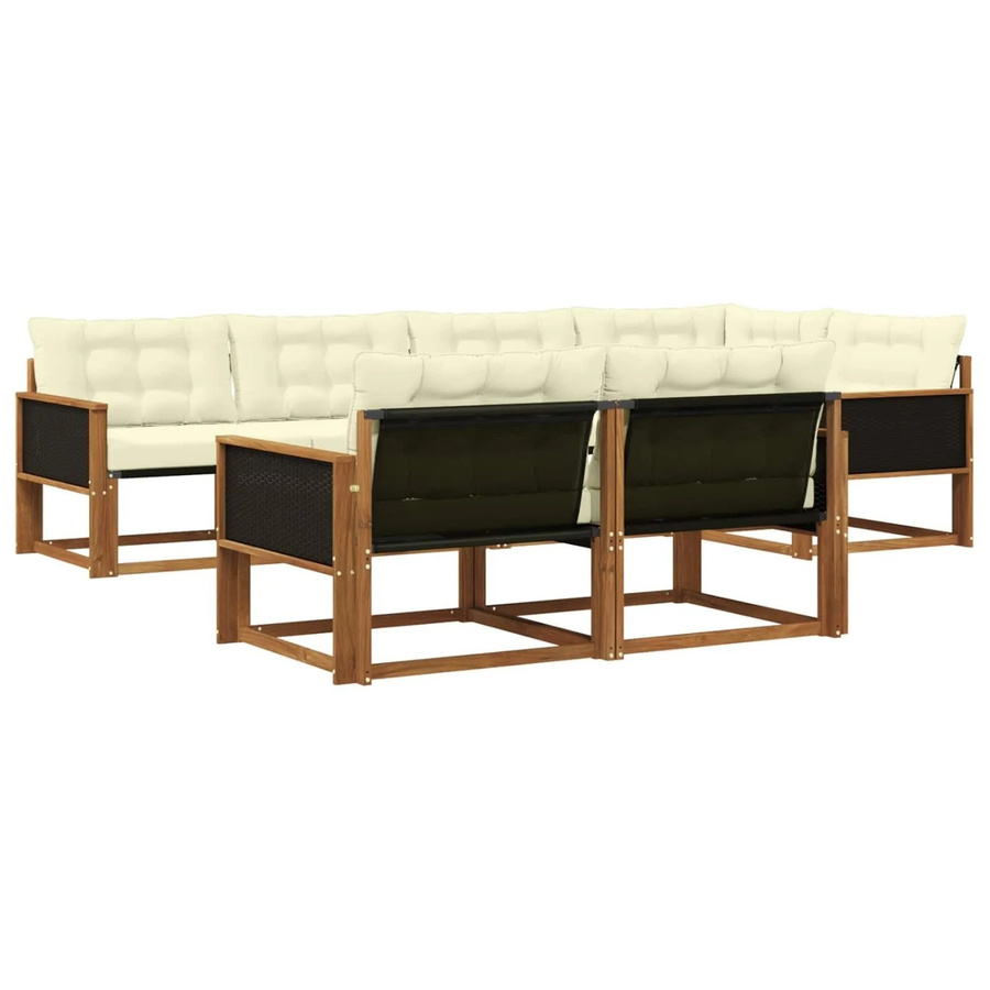 vidaXL Outdoor-Sofagarnitur L-Form aus Akazienholz mit Textilene und Kissen, Farbe: Braun, Beige und Weiß - Bild 2