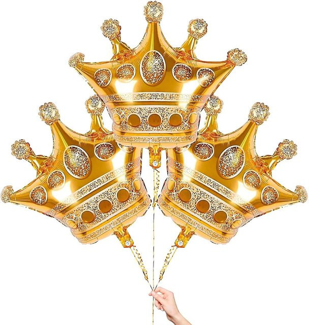 3er Set LQVYI Kronen Folienballons in Gold für Geburtstag und Jubiläum - Bild 1