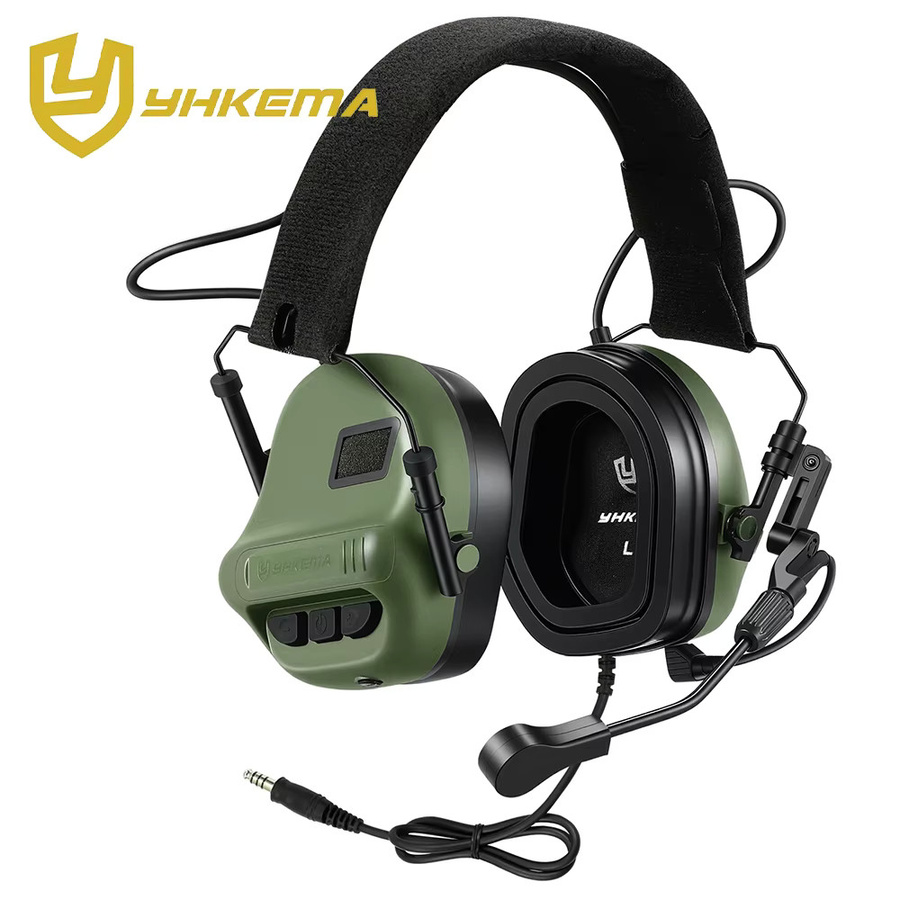 YHKEMA E70 Elektronisches Taktisches Kommunikations-Headset mit U94-PTT-Kabel und Aktiver Geräuschunterdrückung in Grün - Bild 3