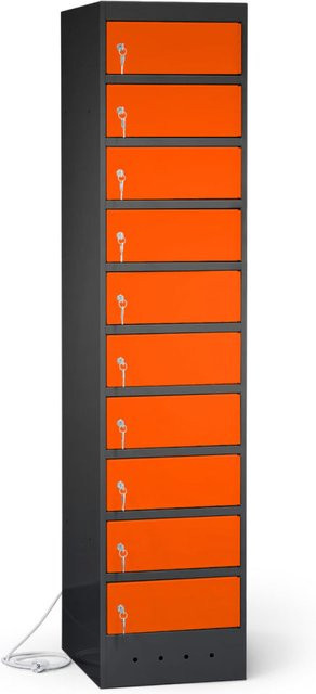 rotstahl Laptopschrank mit 10 Fächern aus Stahlblech, Farbe: Anthrazitgrau und Orange, B: 40 cm, H: 180 cm - Bild 1