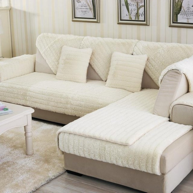 WTEMPO Sofabezug aus Plüsch in Weiß, rutschfester Winter-Sofabezug aus Fleece, B/T/H: 160 x 90 cm - Bild 1