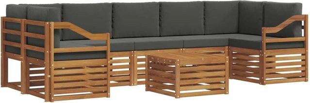 vidaXL Sofagarnitur 8-teilig L-Form aus Massivholz Akazie in Natur und Anthrazit mit Polsterung und Kissen - Bild 1