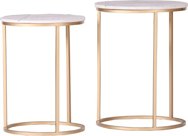 Beistelltischset MODA in Weiß und Gold mit Marmor-Optik, Set aus 2 runden Tischen - Bild 1