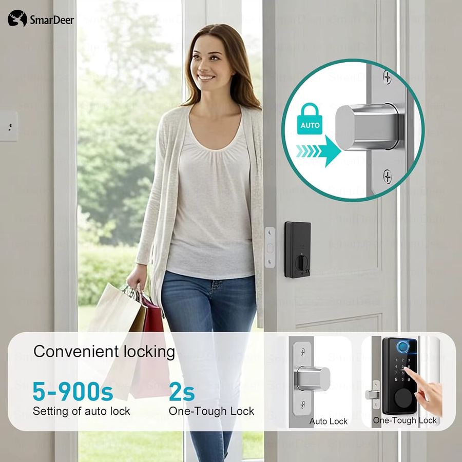 SmarDeer Elektronisches Smart Lock mit TTLock App-Steuerung, Fingerabdruck und Fernbedienung, Digitaler Riegel in Schwarz - Bild 6