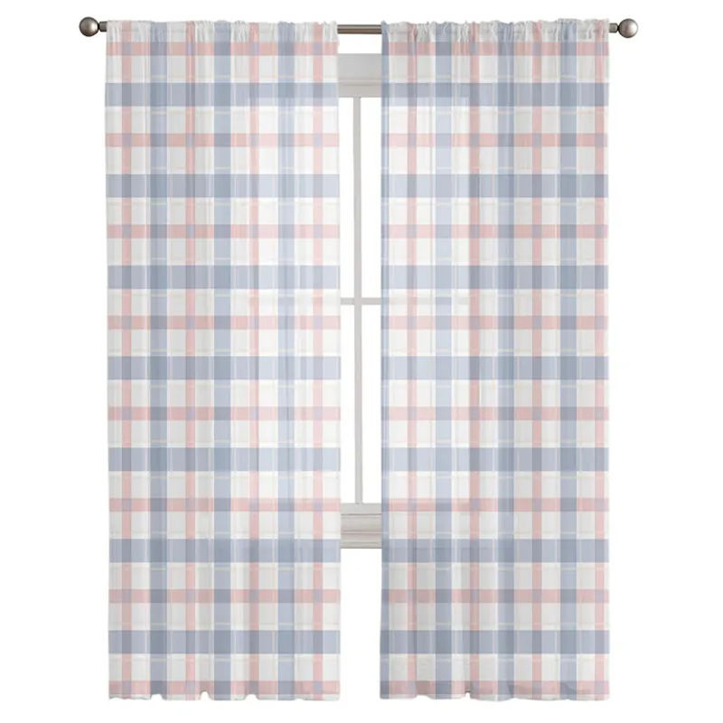 Super Six Transparenter Voile Vorhang mit kariertem geometrischem Webart aus Chiffon, Mehrfarbig, Breite: 135 cm, Höhe: 114 cm - Bild 3
