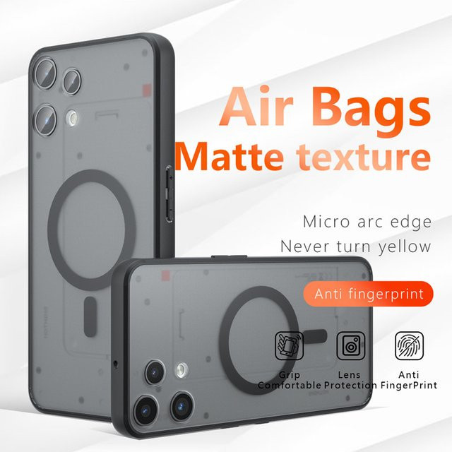 ELVEV Magnetische Hülle für Nothing Phone 3A Lite mit Anti-Drop Airbags, Matte Oberfläche und Saugnapf-Funktion - Bild 1