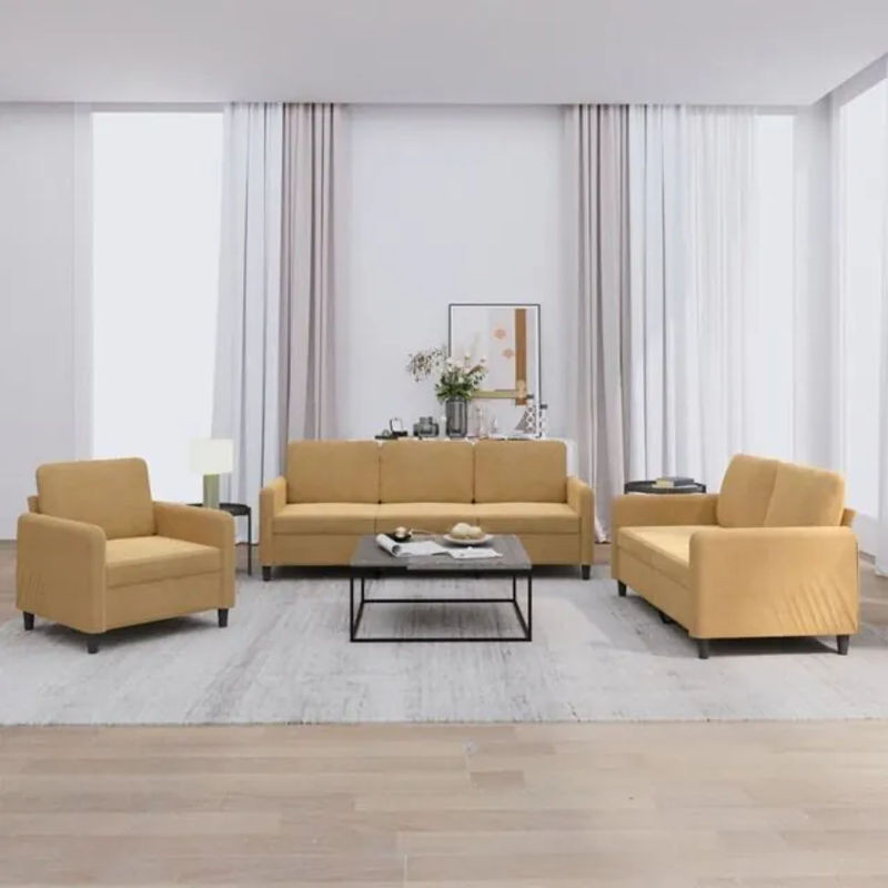 3-tlg. moderne Sofagarnitur aus Samt in Braun von vidaXL - Bild 1