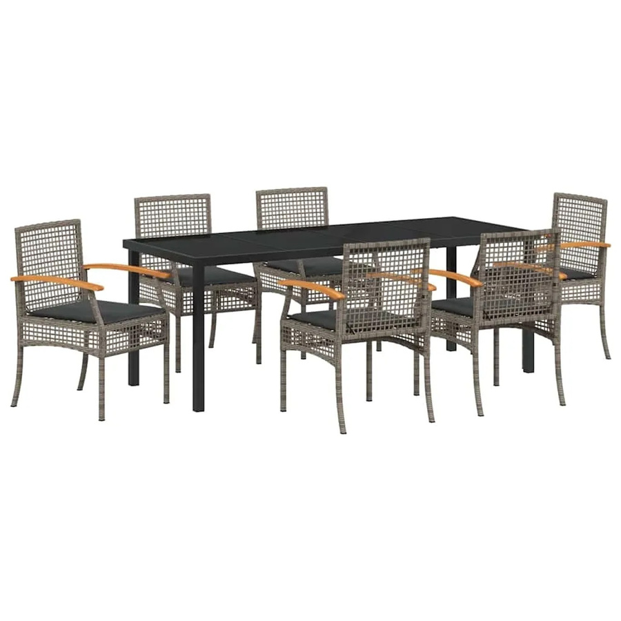 vidaXL Garten Essgruppe 7-teilig aus Poly-Rattan und Akazienholz in Grau mit Glastisch - Bild 2
