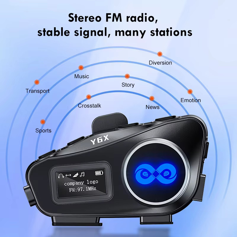XINOWY Y6X Motorrad Bluetooth Helm Intercom Headset mit Musik-Sharing, Rauschunterdrückung, FM Radio und LED-Beleuchtung, Schwarz - Bild 6