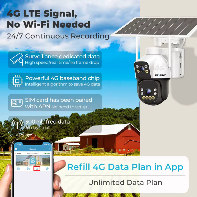 GENBOLT 4G AOV Solarbetriebene Überwachungskamera für den Außenbereich, kabellose LTE-CCTV-Kamera mit SIM-Karte, 3MP+3MP Dual-Linse, 15600mAh Akku, Weiß - Bild 2