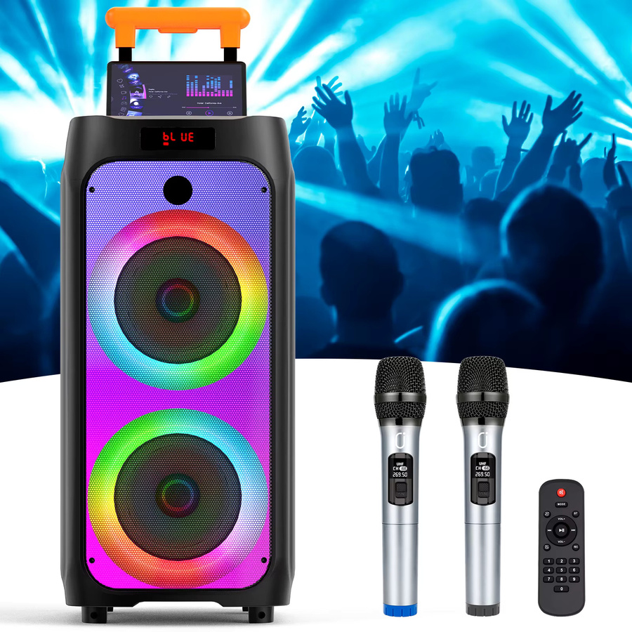 FanFun T8 Karaoke-Maschine mit 2 kabellosen Bluetooth-Mikrofonen, tragbarer Bluetooth-Lautsprecher in Schwarz - Bild 2