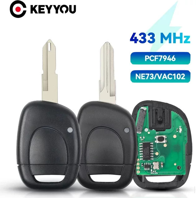 KEYYOU Auto Fernbedienung Schlüssel mit Batterie für Renault Master Kangoo Clio Twingo NE72 Klinge PCF7946 Chip 433MHz in Schwarz - Bild 1