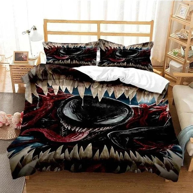 Venoms Bettwäsche-Set aus Mikrofaser mit Tier-Motiv in Schwarz, bestehend aus Bettbezug und Kissenbezug, Breite: 140 cm, Länge: 210 cm - Bild 1