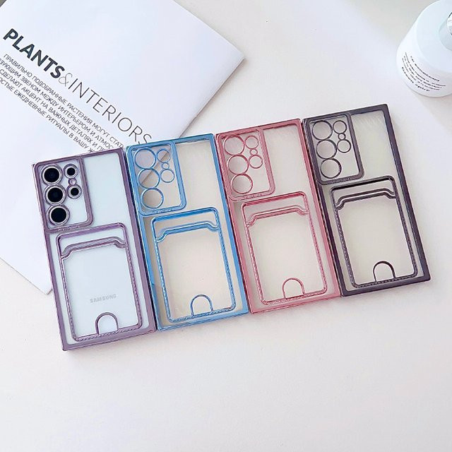 Stoßfeste TPU Handyhülle mit Kartensteckplatz und transparenter Rückseite für Samsung S26 Ultra, S26 und S26 Plus in Pink - Bild 1