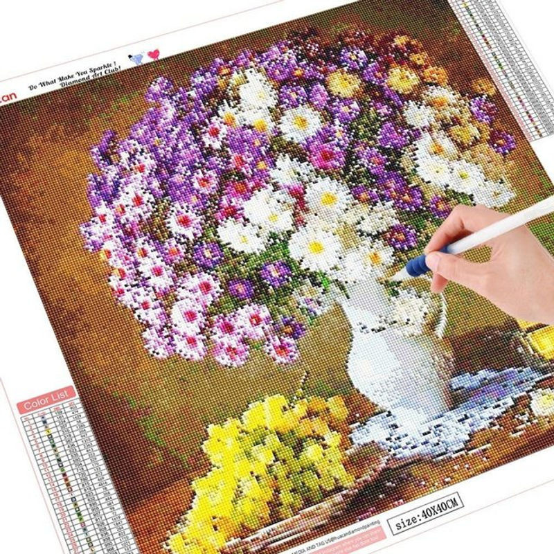 FIYO 5D Diamantgemälde mit floralem Blumenmotiv, quadratisches Mosaik-Strassbild in Mehrfarbig, B/B: 30 x 30 cm - Bild 1