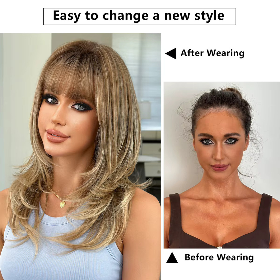 NAMM Perücke, lange wellige blonde Haare mit Pony, Damen - Bild 4