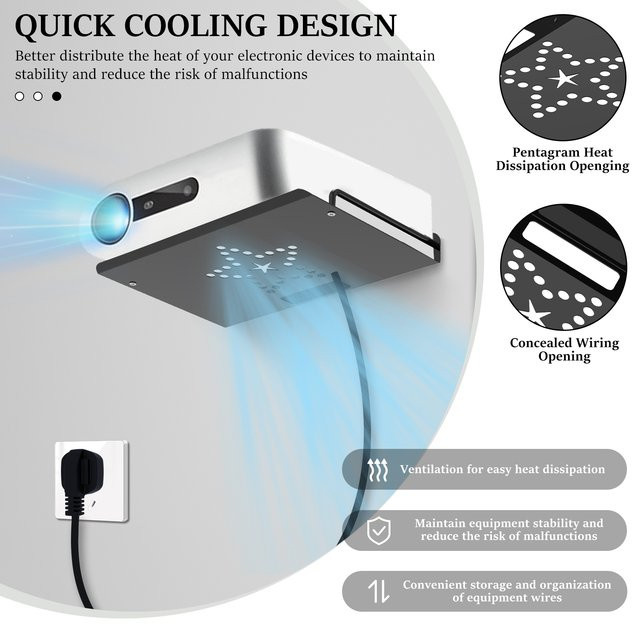Willstar Wandregal aus Aluminiumlegierung für Projektoren und WiFi-Set-Top-Boxen, Schwarz Matt - Bild 1