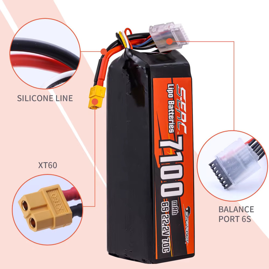 SUNPADOW 6S 22,2 V RC Lipo Akku mit 7100 mAh und XT60 oder XT90 Anschluss für RC Flugzeuge, Quadcopter, Drohnen und FPV Hubschrauber in Schwarz - Bild 2