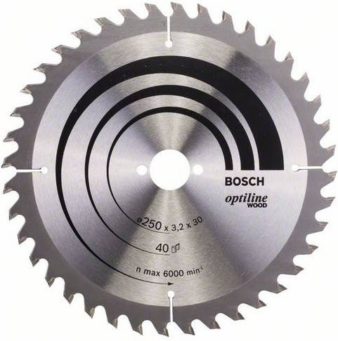 Bosch PRO Wood Kreissägeblatt Optiline Wood für Handkreissägen, Durchmesser: 250 mm, Bohrung: 30 mm, Breite: 3,2 mm, 40 Zähne - Bild 1