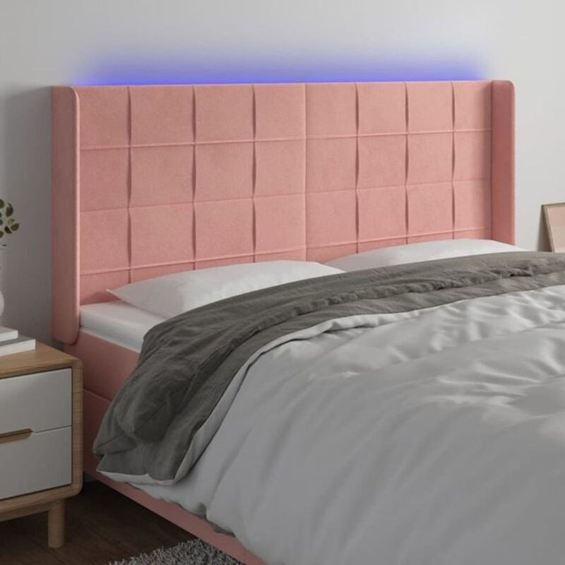 Vidaxl LED Kopfteil aus Samt in Rosa, Modern und Klassisch, B: 203 cm, H: 118/128 cm, T: 16 cm - Bild 1