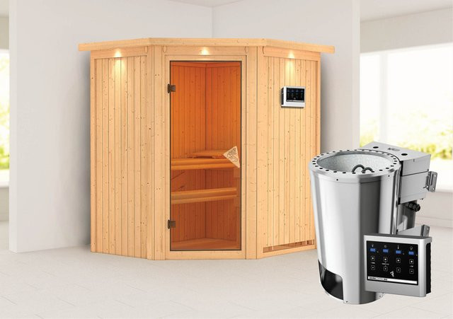 Karibu Sauna Thora Bio-Kombisauna mit 3,6 kW Ofen, externer Steuerung, LED-Dachkranz und Ganzglastür in Bronze, B/T/H: 170 x 151 x 202 cm - Bild 1