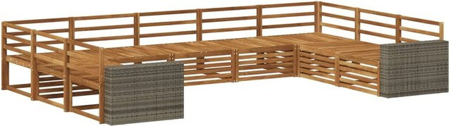 vidaXL Outdoor-Sofagarnitur aus Massivholz Akazie in Natur Braun, 9-teiliges Set mit modernem Design - Bild 1
