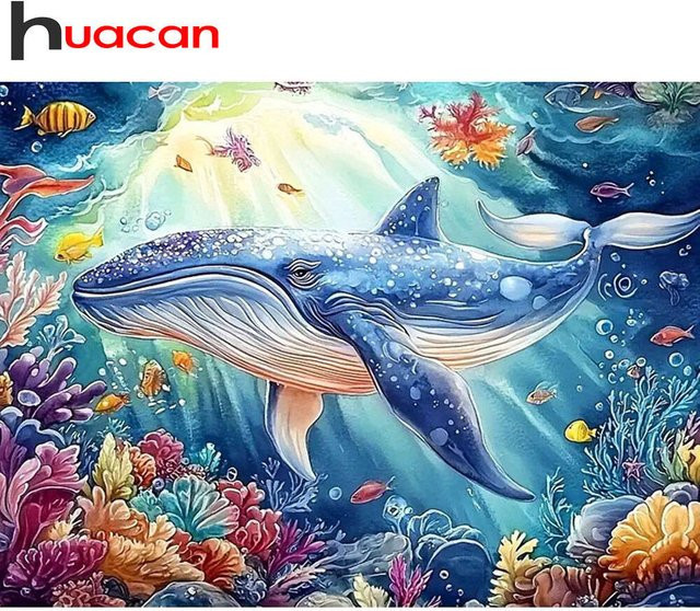 Huacan 5D Diamantgemälde Wal Unterwasser-Diamantmosaik Set zur Wanddekoration B/H: 30 x 20 cm - Bild 1