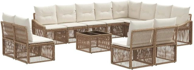 vidaXL Gartensofa-Set 13-teilig in Beige aus Poly-Rattan mit Polsterung und Armlehnen - Bild 1