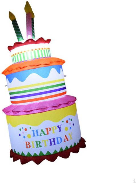 Aufblasbare Happy Birthday Kuchen Dekoration mit LED-Licht in Weiß für Innenhof und Außenbereich - Bild 1