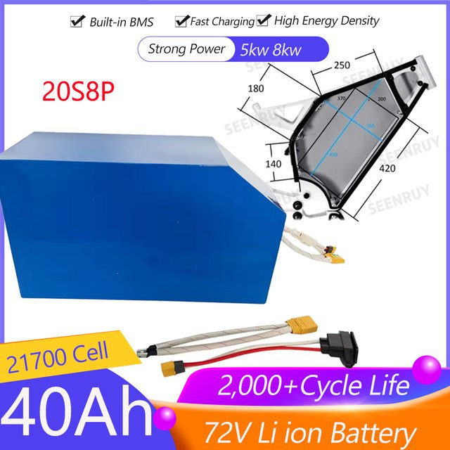SEENRUY Lithium-Akku 72V 40Ah für Elektromotor Rad 5000W Kit inklusive 72V BMS und 5A Ladegerät in Blau - Bild 1