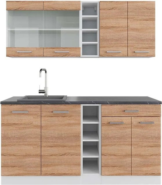 Vicco R-Line Singleküche Sonoma Weiß Anthrazit Breite: 160 cm - Bild 1