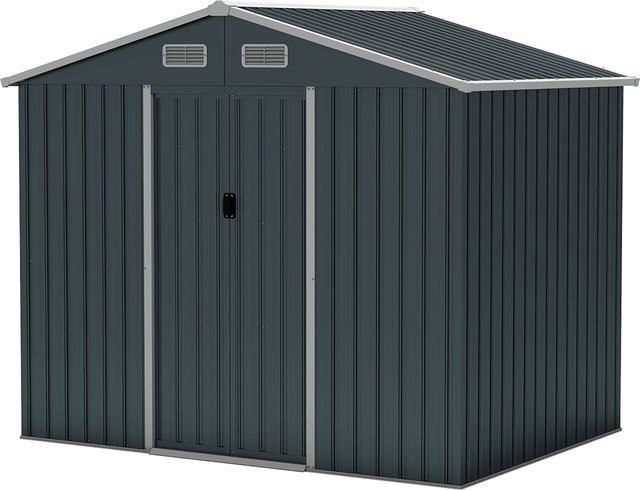 GOFLAME Werkzeugschuppen aus Metall in Anthrazit mit Pent-Dach, Schiebetüren und Bodenbasis, B/T/H: 226 x 162 x 196 cm - Bild 1