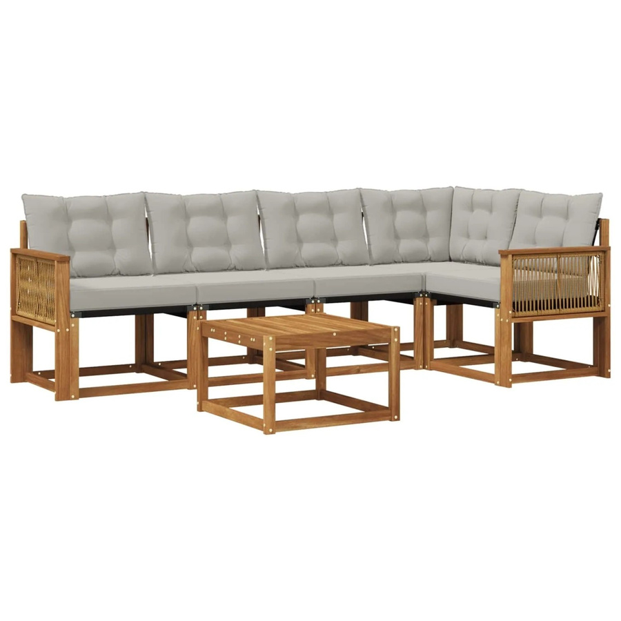 vidaXL Outdoor-Sofagarnitur L-Form aus Akazienholz mit 6 Kissen in Grau und Natur - Bild 2