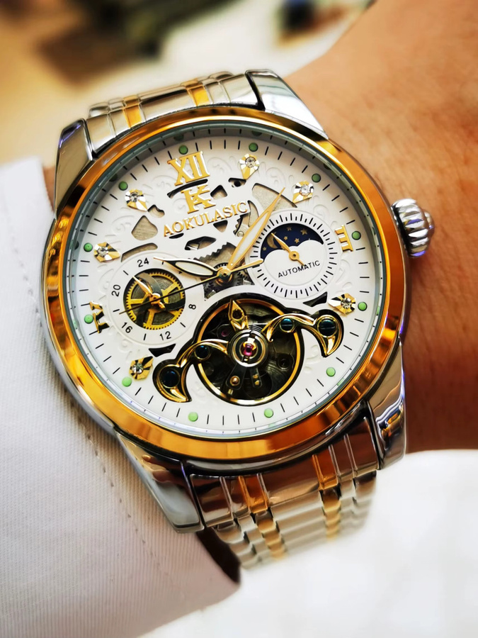 AOKULASIC Tourbillon Skeleton Automatik-Armbanduhr, Edelstahl, Herren - Bild 3