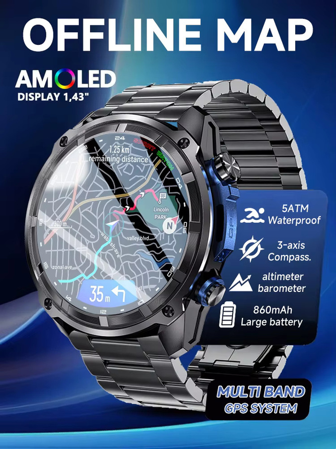 GUHUAVMI Smartwatch, GPS, Schwarz, 10 ATM - Bild 5