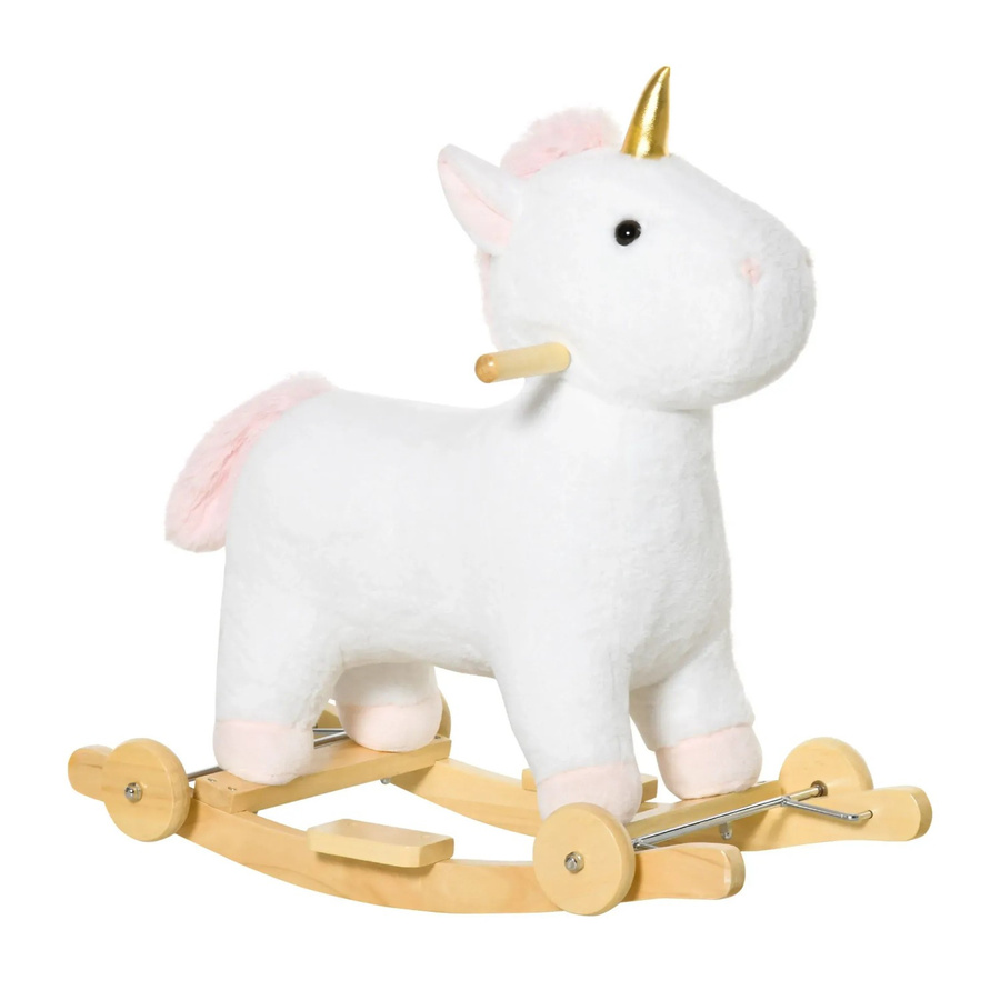 HOMCOM 2-in-1 Schaukelpferd mit Räder, Einhorn - Bild 1