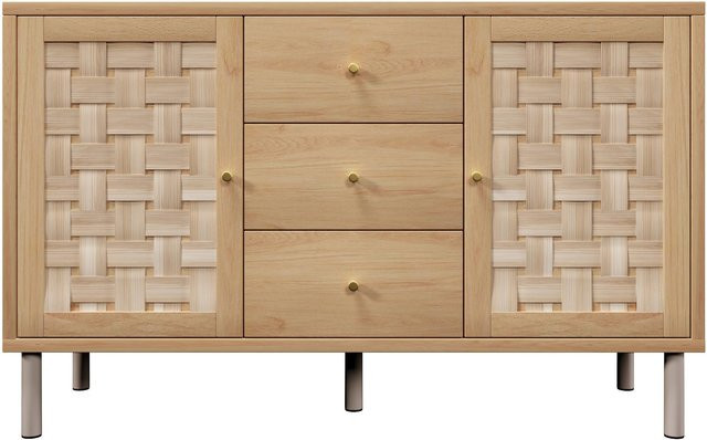 Landhaus-Kommode von AB Store in Eiche Optik mit 2 Türen und 3 Schubladen, Farbe Braun/Beige, B/T/H: 120 x 40 x 70 cm - Bild 1