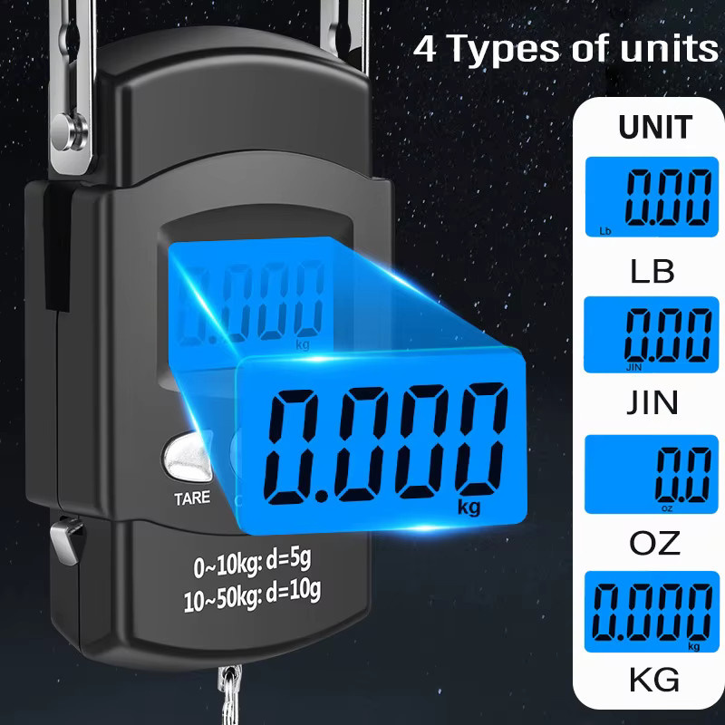 Tragbare digitale Hakenwaage von kebidumei mit LCD-Display und einziehbarem Maßband, Schwarz, Tragkraft bis 50 kg - Bild 2